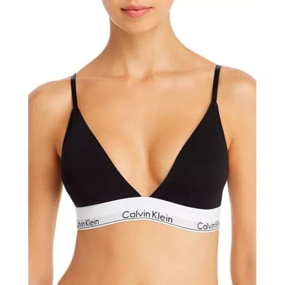 Calvin Klein Modern Cotton Lightly Lined Triangle Bralette XS Black QF5650 - Picture 1 of 3